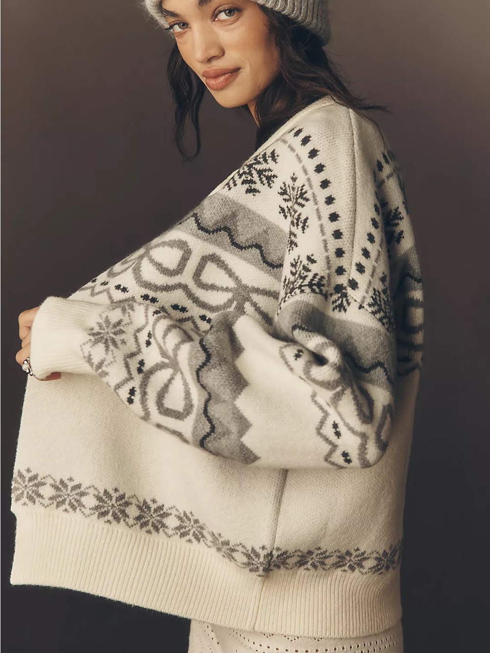 Anthropologie Maeve Tie-Front Fairisle Cardigan Sweater One Size XL